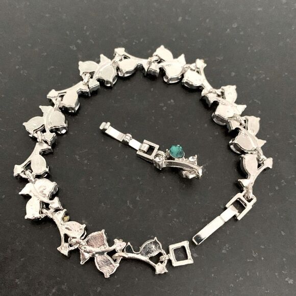 Green Gemstone Vine & Leaf Bridal Bracelet with CZ Crystals in Silver Tone Metal - Picture 8 of 11